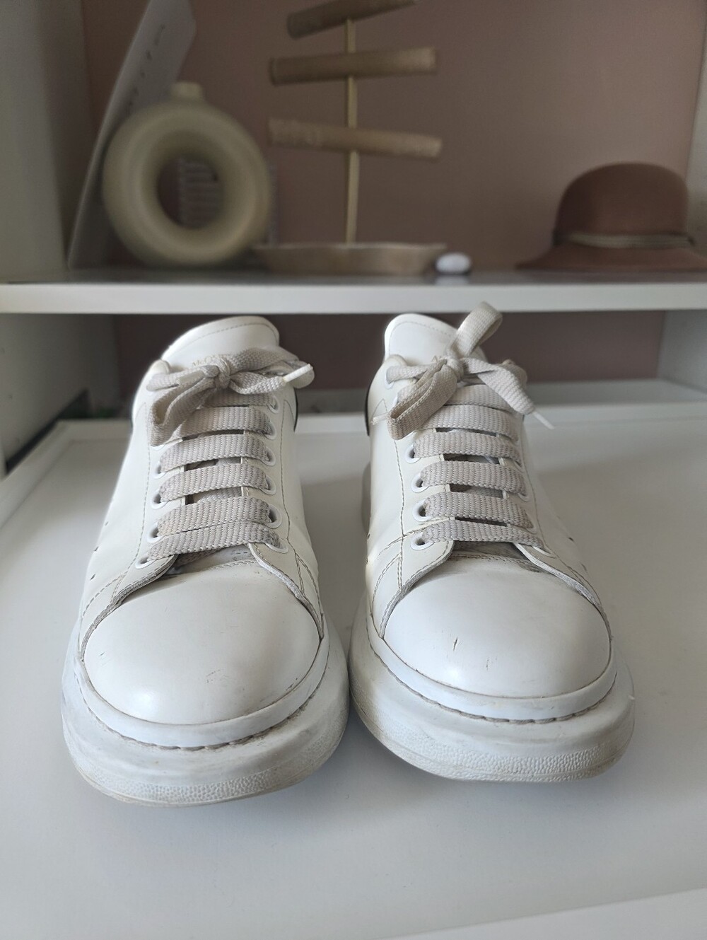 Alexander McQueen Cream/White Leather Platform Sneakers